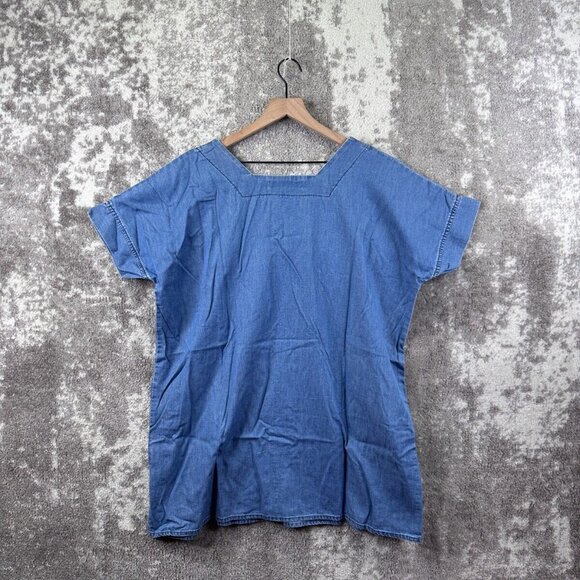 Zara Dress XS Womens Blue Chambray Tunic Mini Boxy Popover V Neck Pockets - Picture 2 of 6